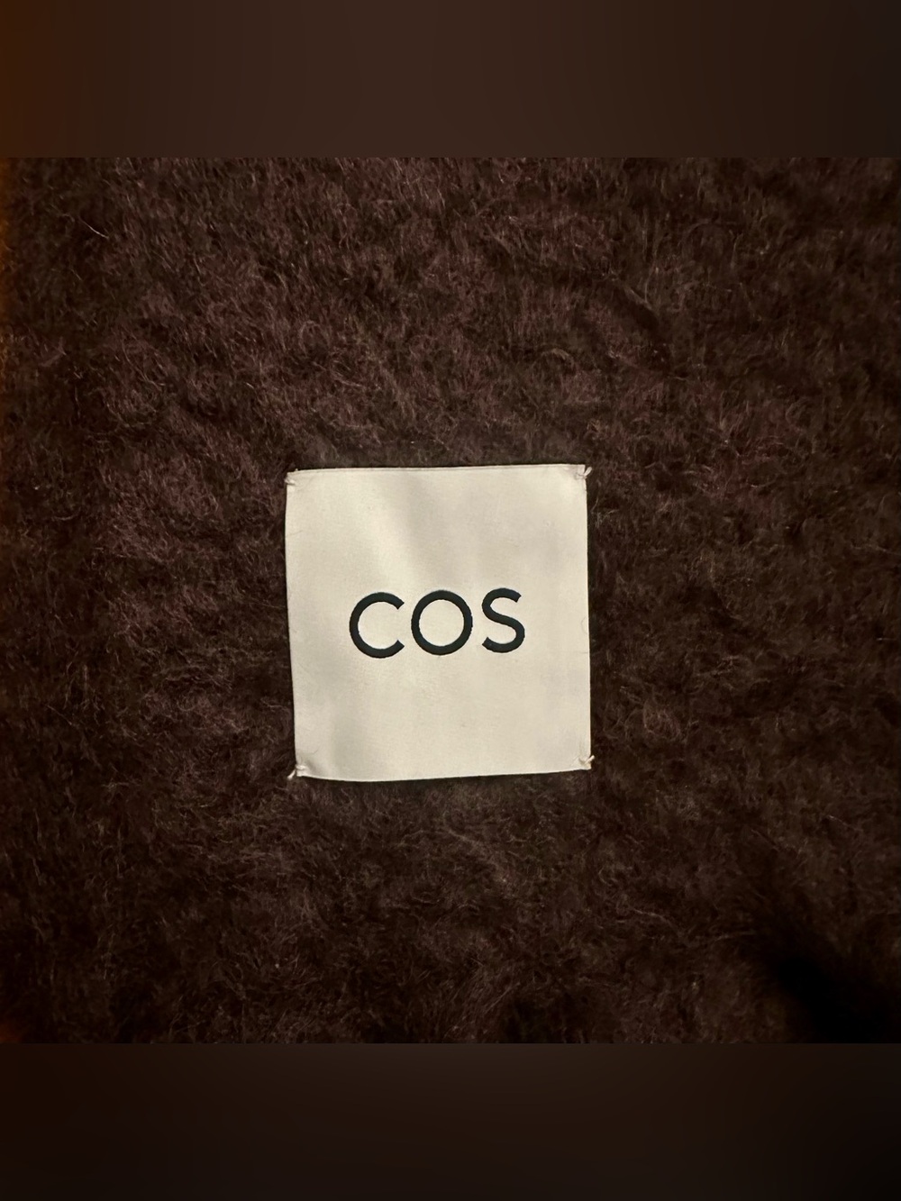 COS mohair wool fringed brushed scarf burgundy deep plum chunky oversized fuzzy - Picture 5 of 14